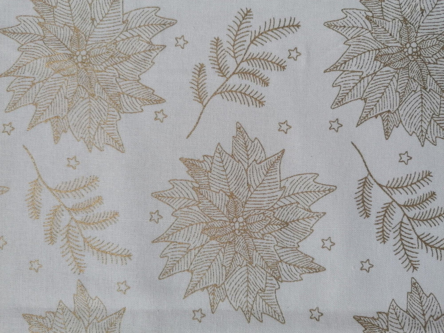 100% Cotton - Quilting and Crafting - Christmas - White/Gold - 44" Wide - Sold By the Metre