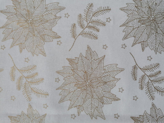 100% Cotton - Quilting and Crafting - Christmas - White/Gold - 44" Wide - Sold By the Metre