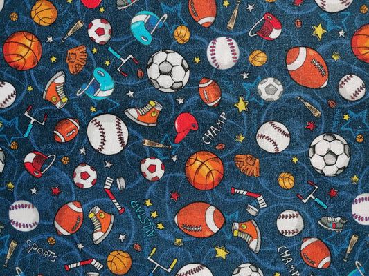 100% Cotton - Quilting and Crafting - Christmas - Blue/Orange/White - 44" Wide - Sold By the Metre