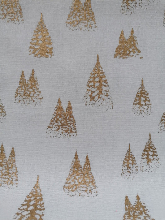 100% Cotton - Quilting and Crafting - Christmas - White/Gold - 44" Wide - Sold By the Metre