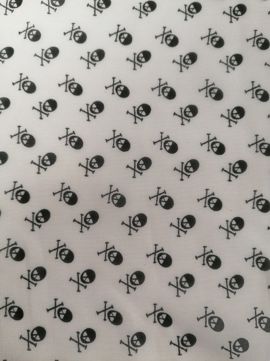 Chiffon - Skulls - Black/Cream  - 58" Wide - Sold By the Metre