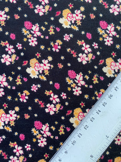 Printed Needlecord 100% Cotton - Black/Pink/Peach - 44"Wide - Sold By The Metre