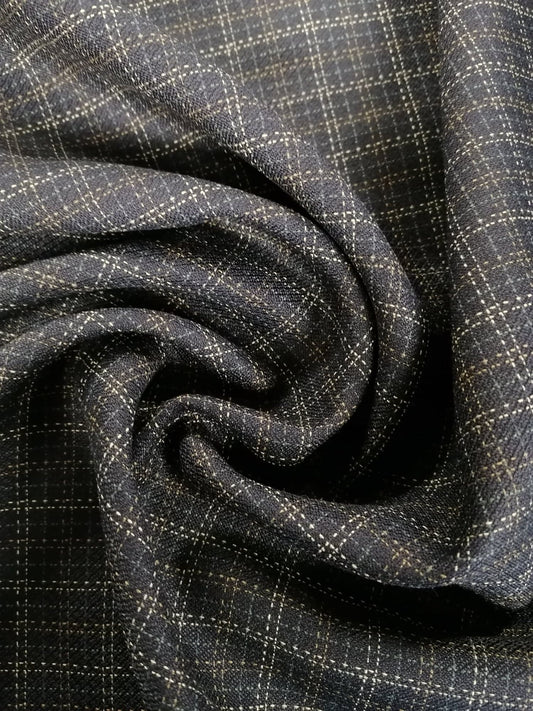 Suiting - 55% Poly 45% Wool - Navy/Brown/Cream - 61" Wide - Sold By the Metre