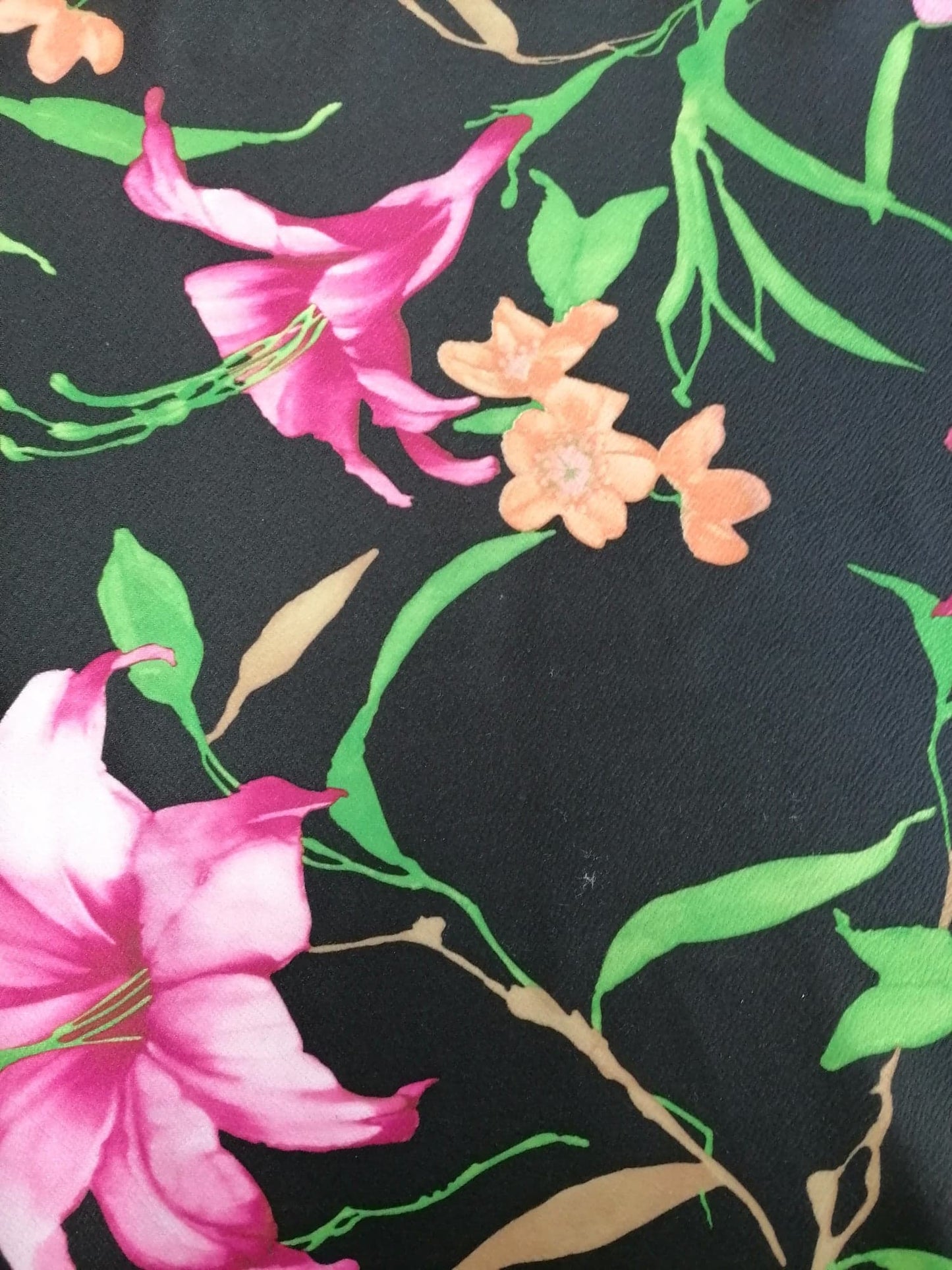 Liverpool Crepe - Floral - Black/Pink/Orange/Green - 59" Wide - Sold By the Metre