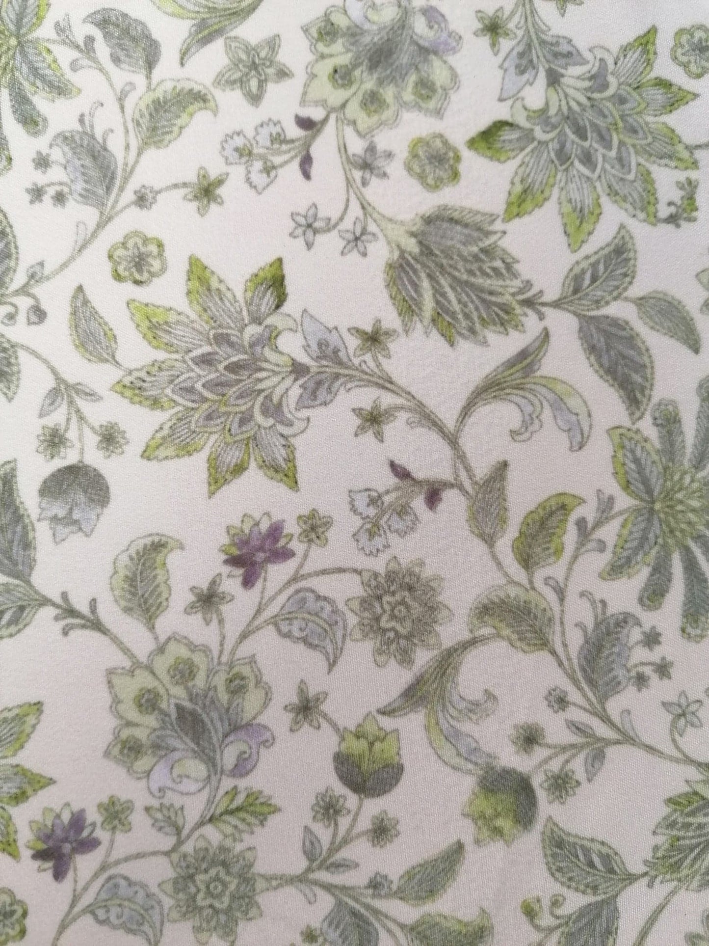 Crepe de Chine - Digital Print - Cream/Grey/Green - 45" Wide - Sold By the Metre