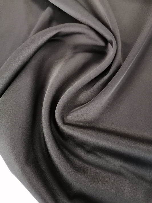 97% Polyester 3% Lycra Satin - Black - 60" Wide - Sold By the Metre