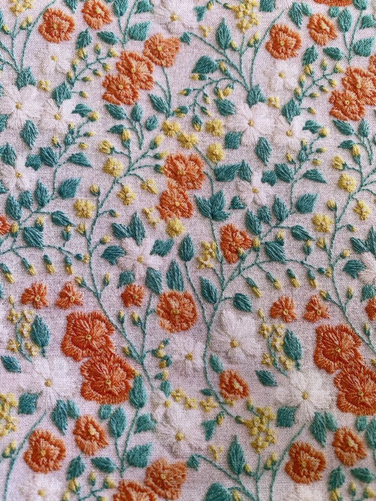 100% Cotton - Cream/Orange/Yellow/Turquoise - 44" Wide - Sold By The Metre