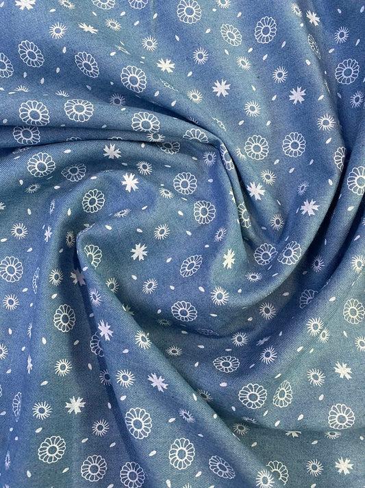 100% Cotton Denim/Chambray - Blue/White - 60"Wide - Sold By The Metre