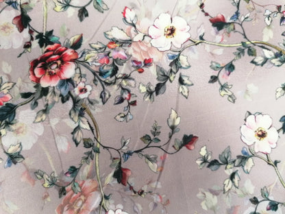 Crepe de Chine - Digital Print - Lilac/Grey/White/Pink - 45" Wide - Sold By the Metre