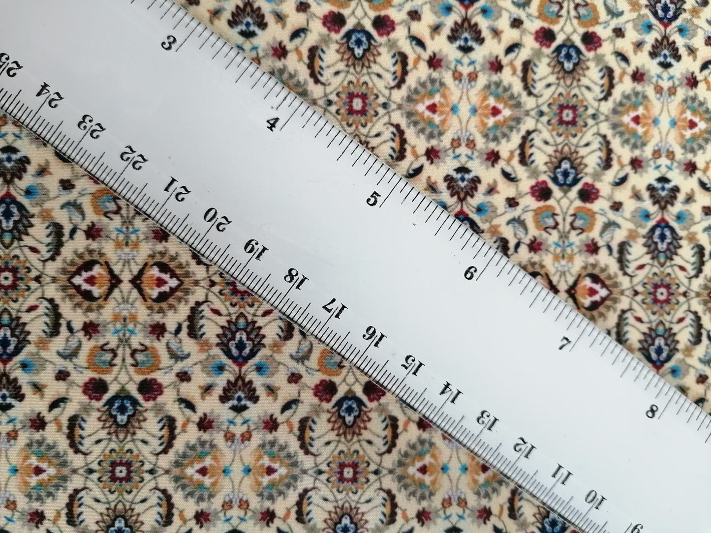 Crepe de Chine - Digital Print - Cream/Plum/Mustard/Blue - 45" Wide - Sold By the Metre