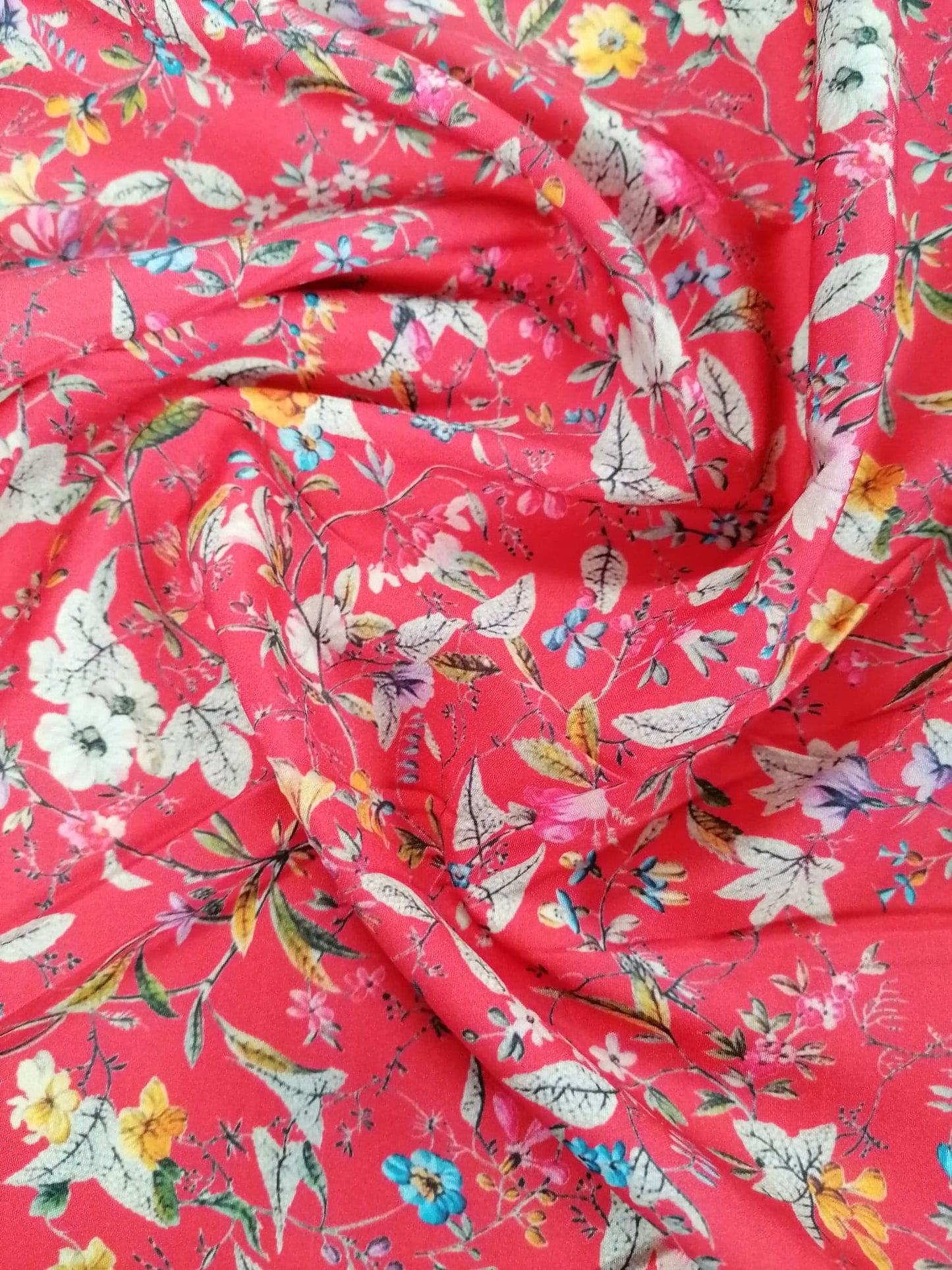 Crepe de Chine - Digital Print - Red/Yellow/Pink/Grey - 45" Wide - Sold By the Metre