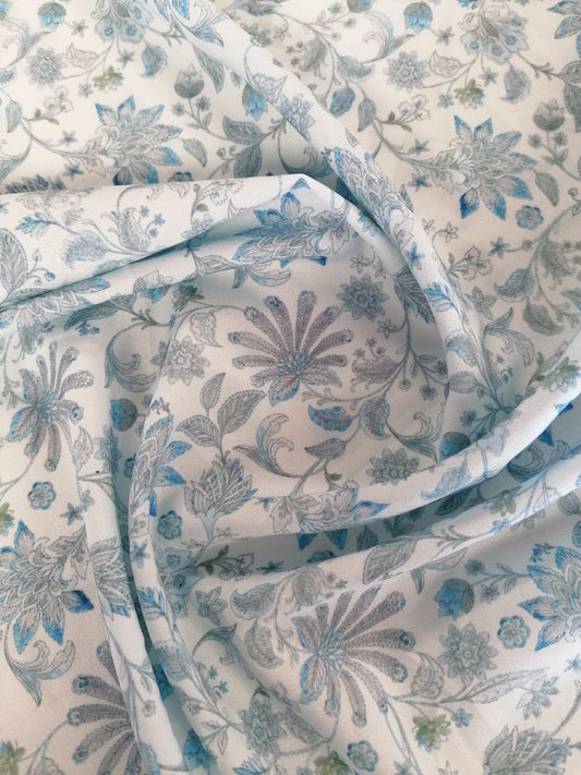 Crepe de Chine - Digital Print - Baby Blue/Blue/Grey - 45" Wide - Sold By the Metre