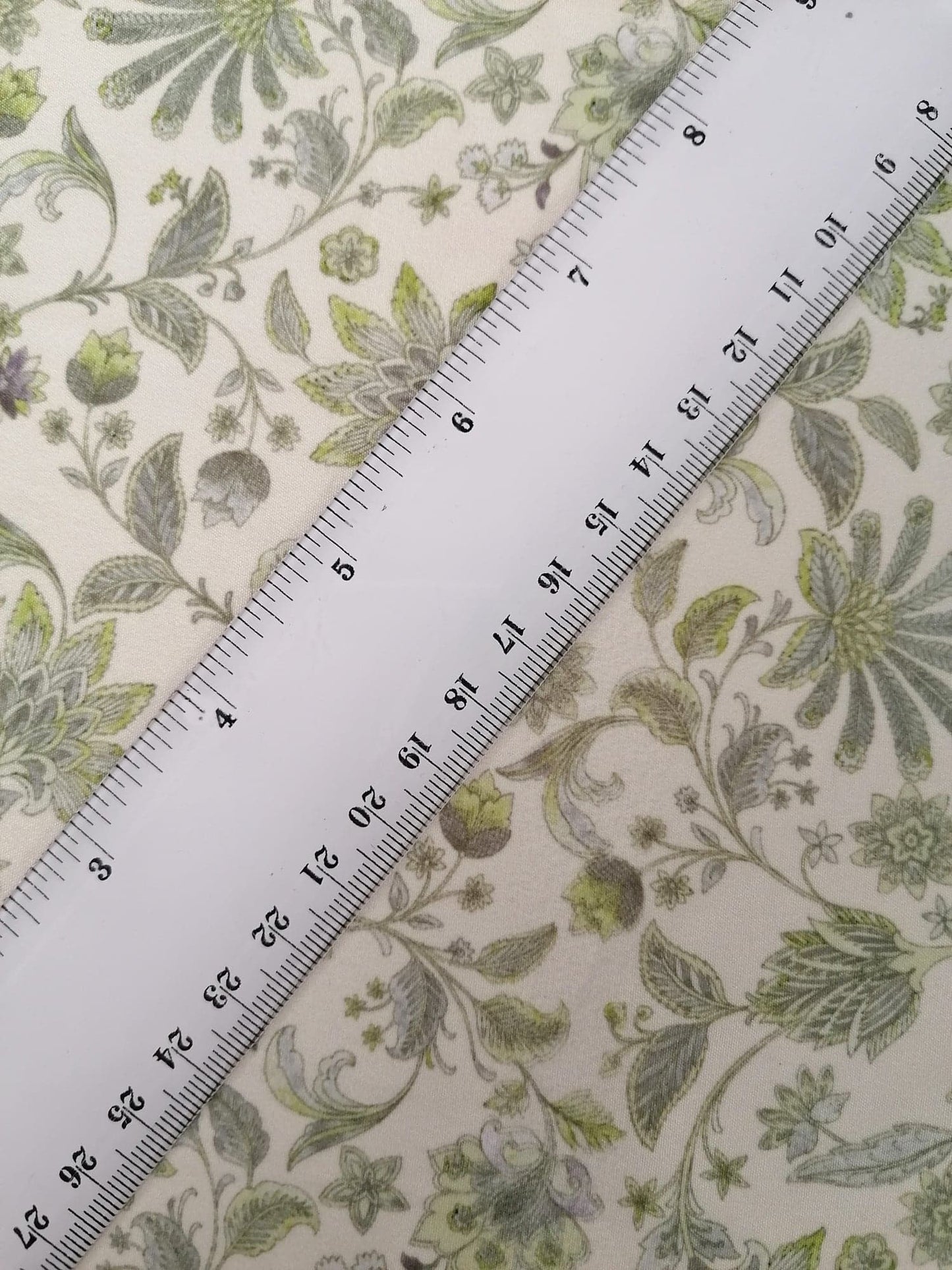 Crepe de Chine - Digital Print - Cream/Grey/Green - 45" Wide - Sold By the Metre