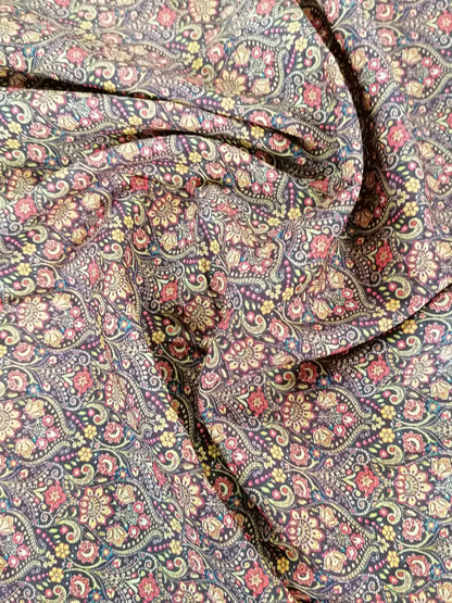 Crepe de Chine - Digital Print - Plum/Yellow/Red - 45" Wide - Sold By the Metre