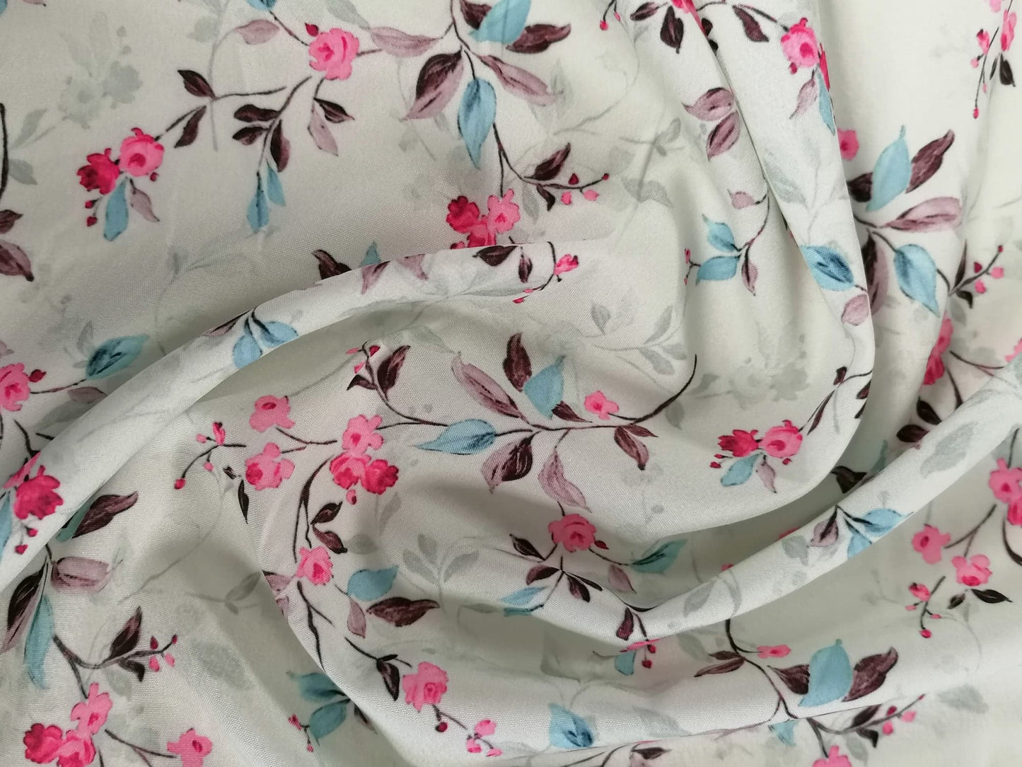 Crepe de Chine - Digital Print - Mint/Blue/Pink - 45" Wide - Sold By the Metre