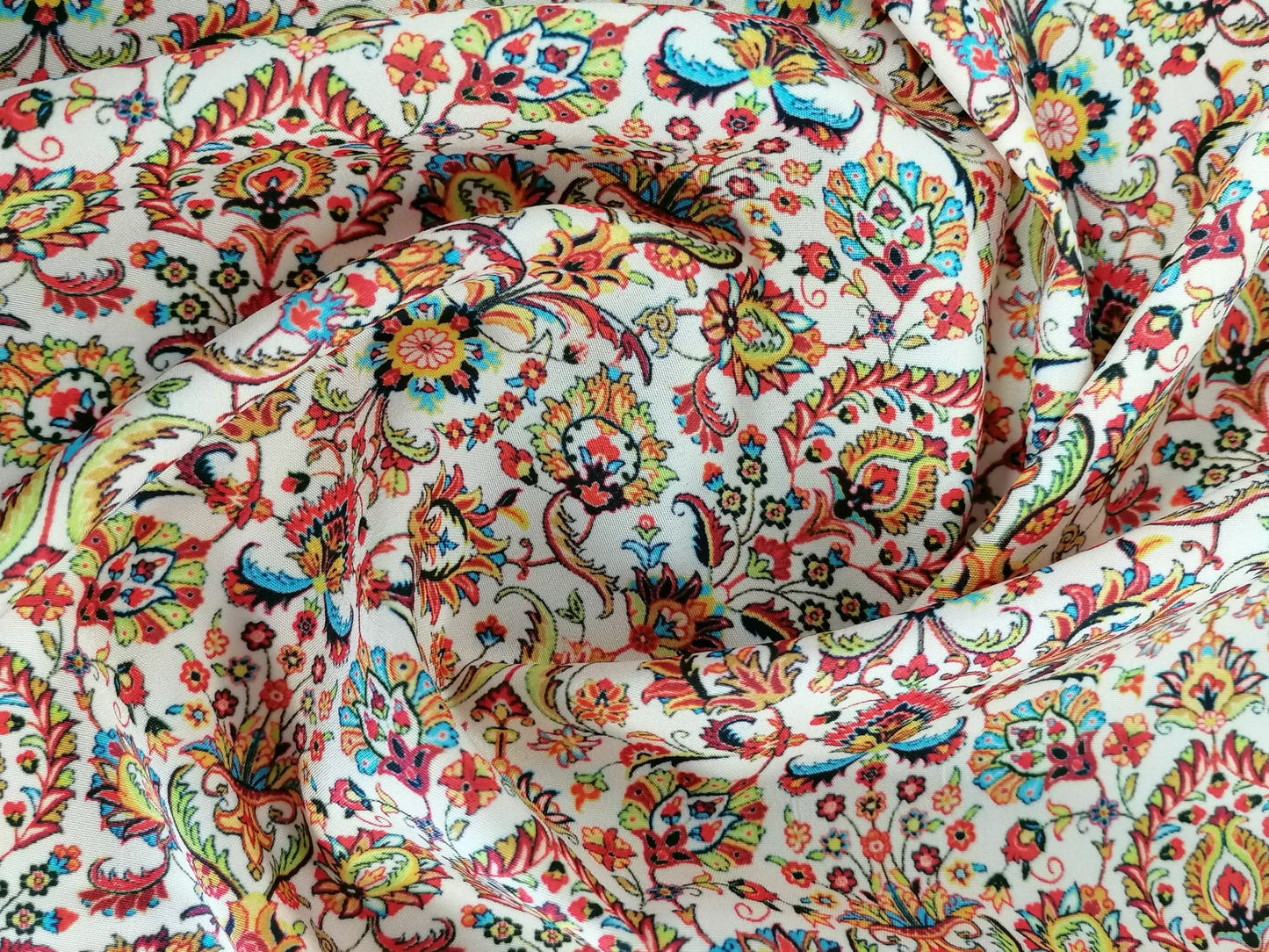 Crepe de Chine - Digital Print - Cream/Orange/Yellow/Red/Blue - 45" Wide - Sold By the Metre