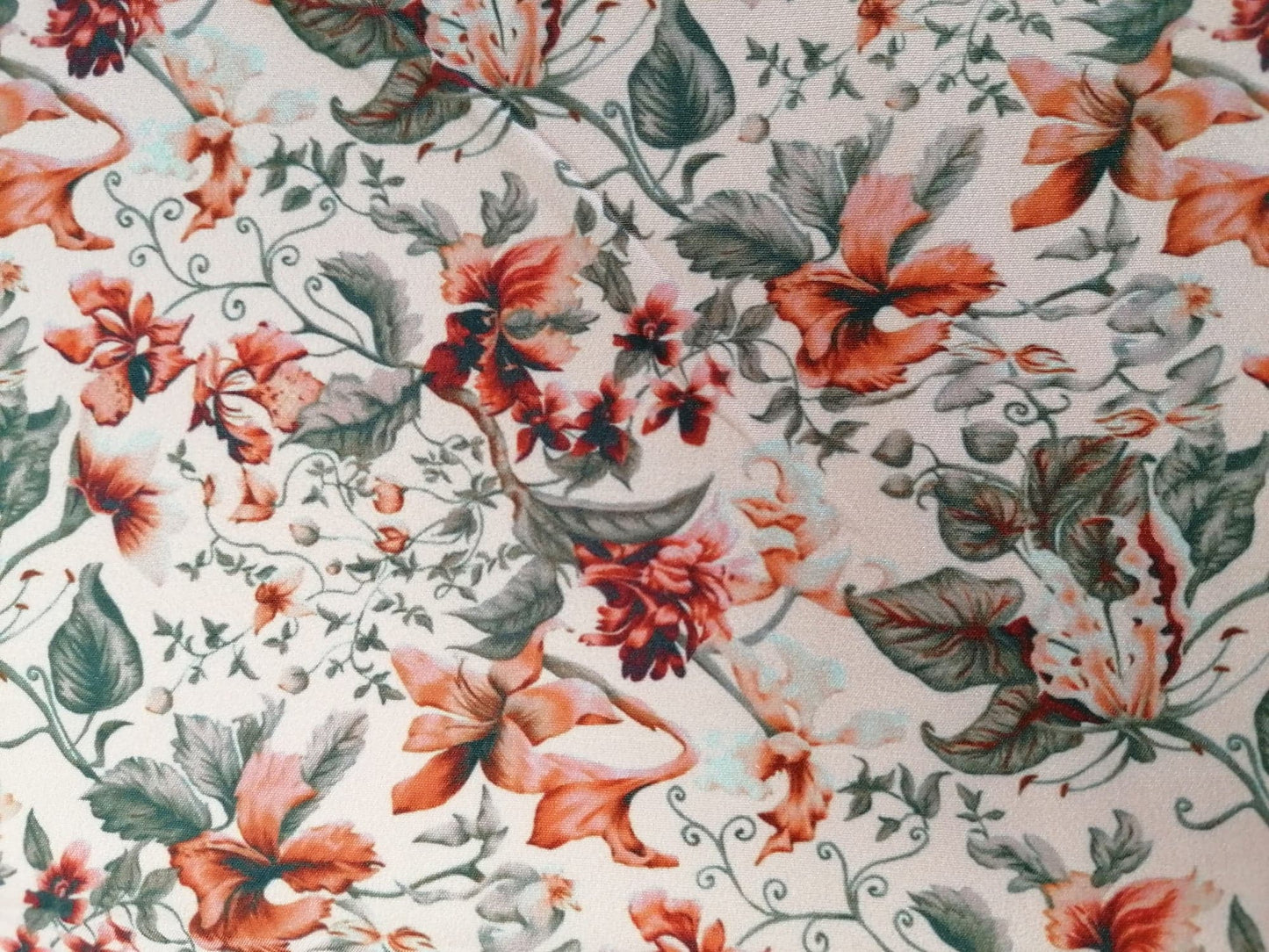 Crepe de Chine - Digital Print - Pink/Orange/Grey - 45" Wide - Sold By the Metre