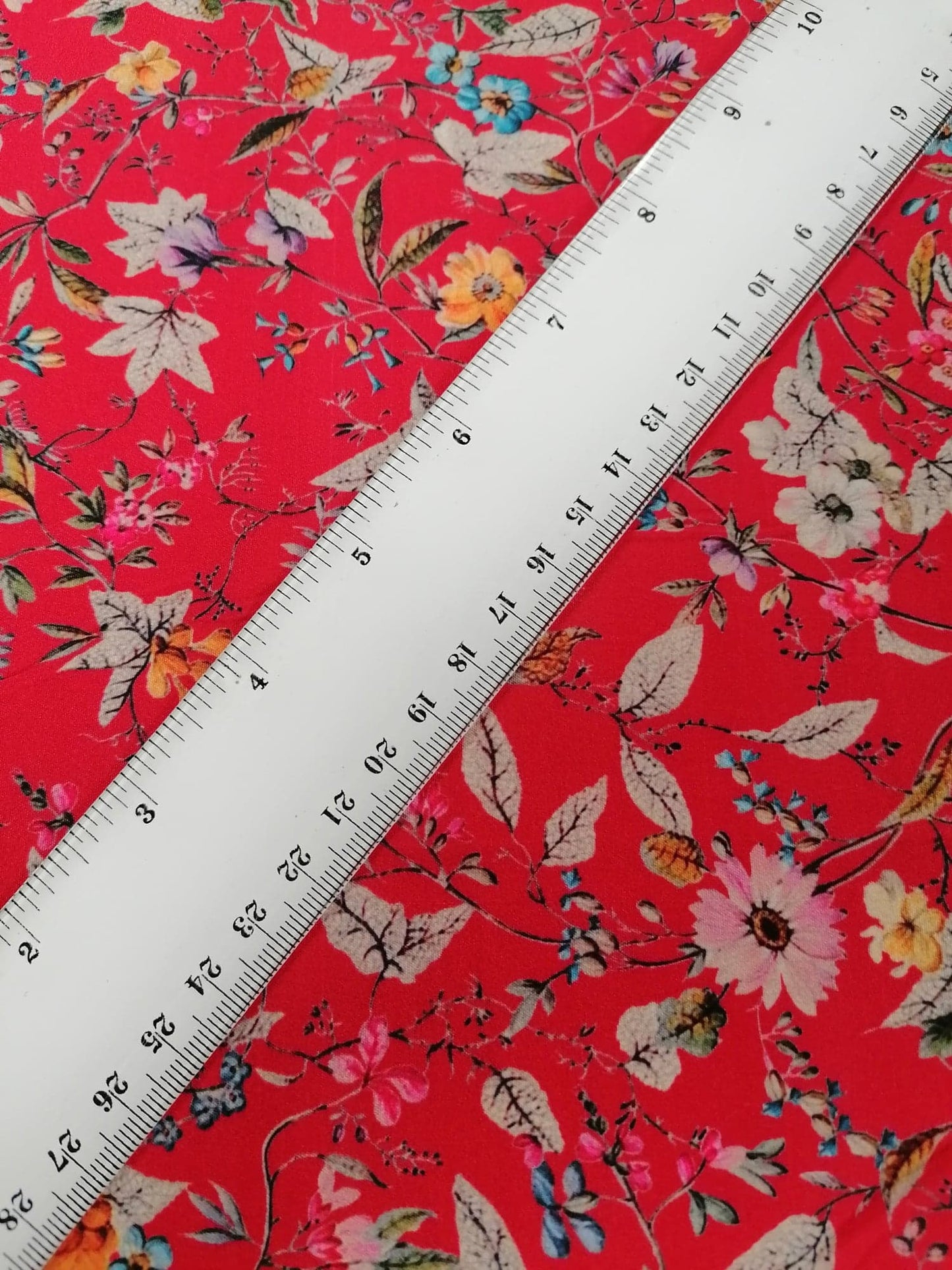 Crepe de Chine - Digital Print - Red/Yellow/Pink/Grey - 45" Wide - Sold By the Metre