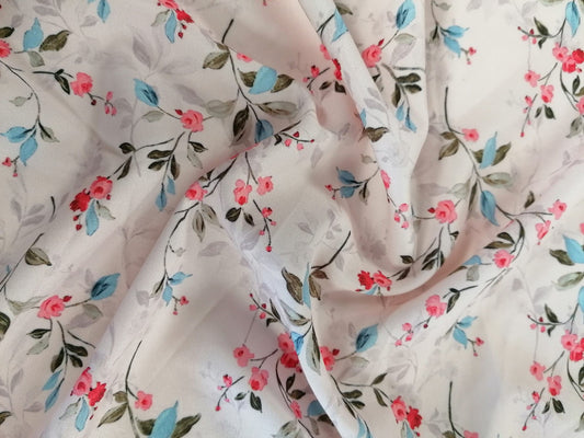 Crepe de Chine - Digital Print - Pink/Blue/Green - 45" Wide - Sold By the Metre