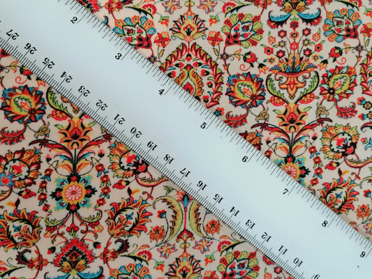 Crepe de Chine - Digital Print - Cream/Orange/Yellow/Red/Blue - 45" Wide - Sold By the Metre