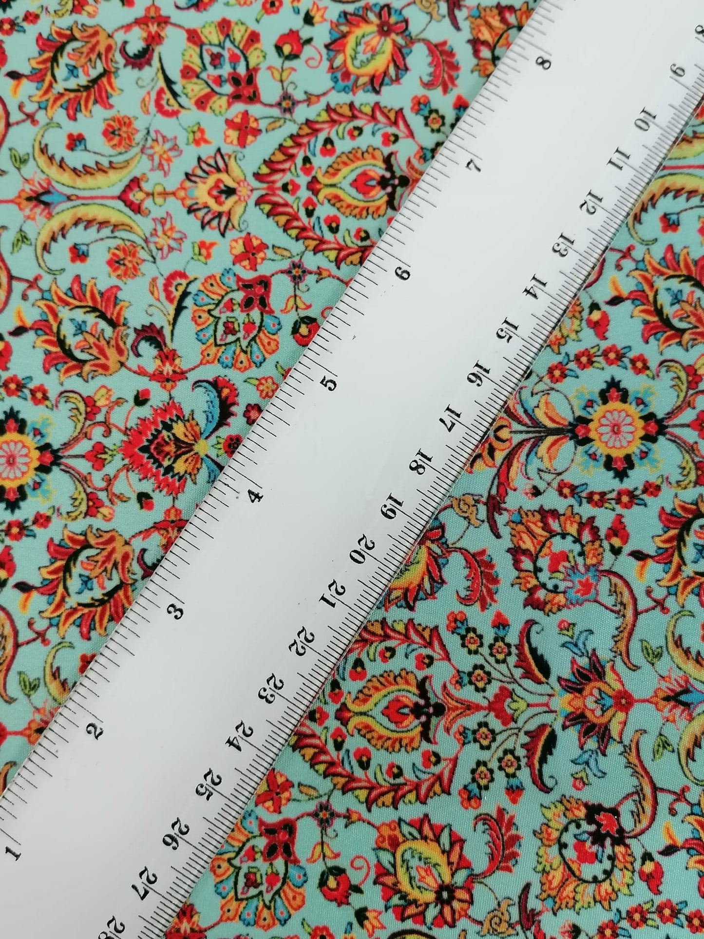 Crepe de Chine - Digital Print - Mint/Yellow/Orange - 45" Wide - Sold By the Metre