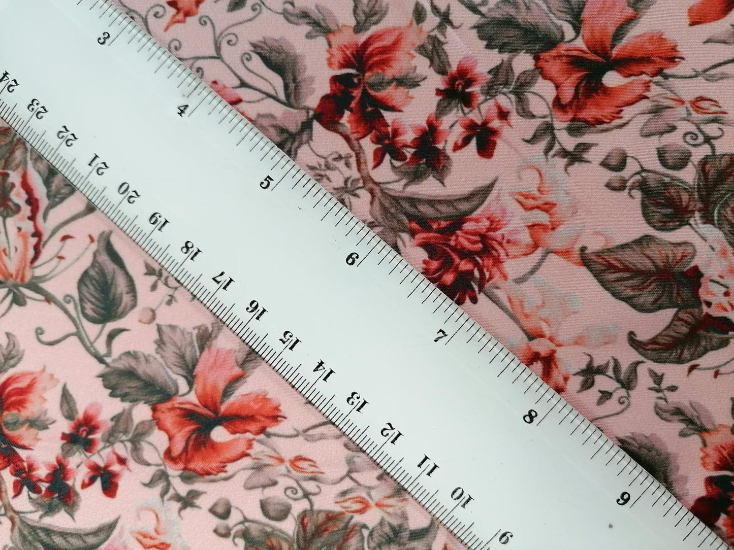 Crepe de Chine - Digital Print - Pink/Orange/Grey - 45" Wide - Sold By the Metre