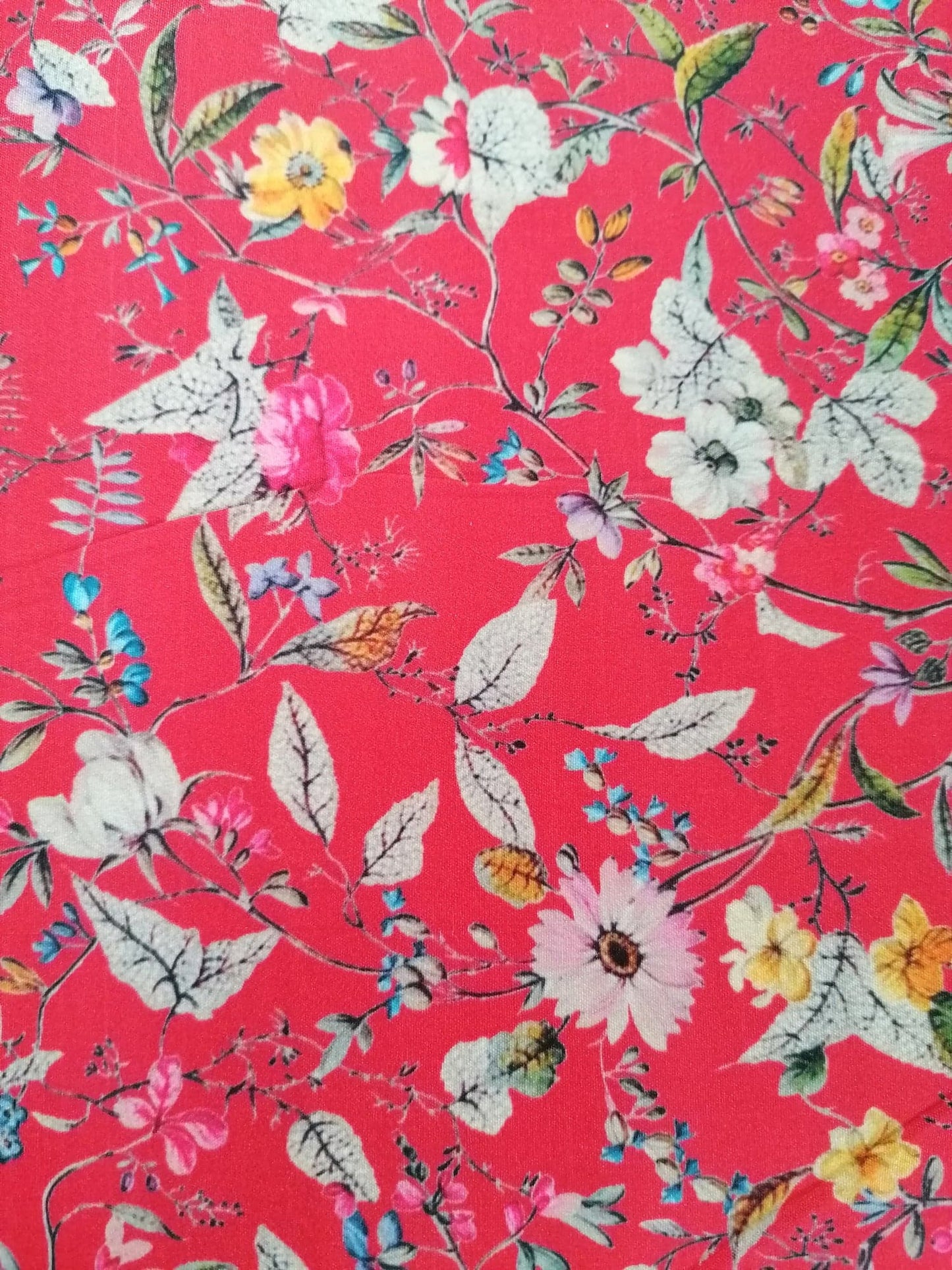 Crepe de Chine - Digital Print - Red/Yellow/Pink/Grey - 45" Wide - Sold By the Metre