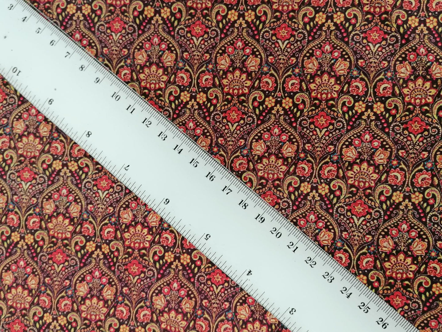 Crepe de Chine - Digital Print - Plum/Yellow/Red - 45" Wide - Sold By the Metre