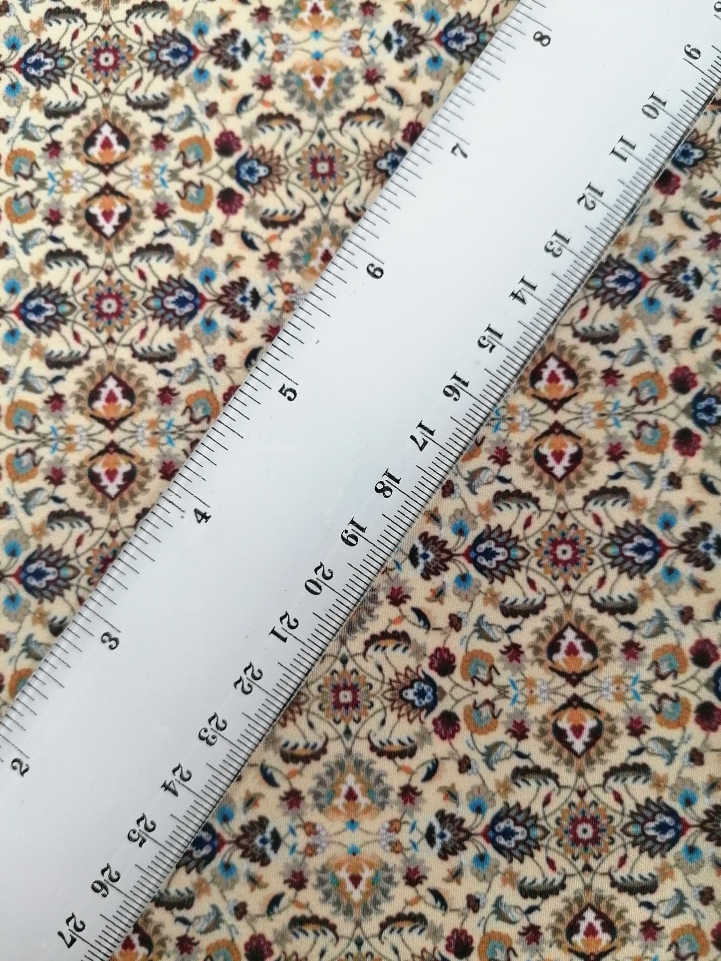 Crepe de Chine - Digital Print - Cream/Blue/Grey/Khaki - 45" Wide - Sold By the Metre