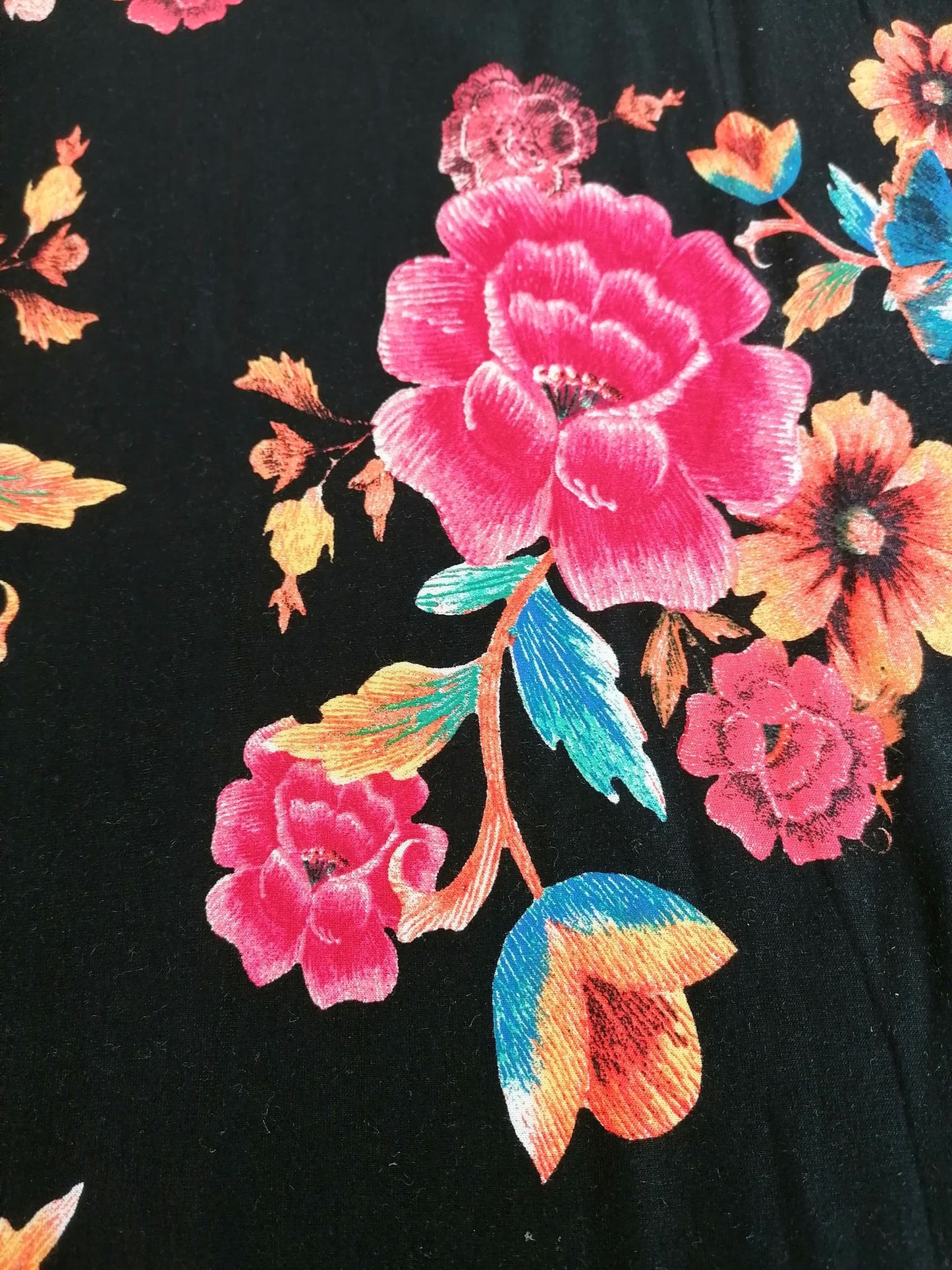 Poly Lycra - Floral - Orange/Black/Blue/Pink - 66" Wide - Sold By the Metre