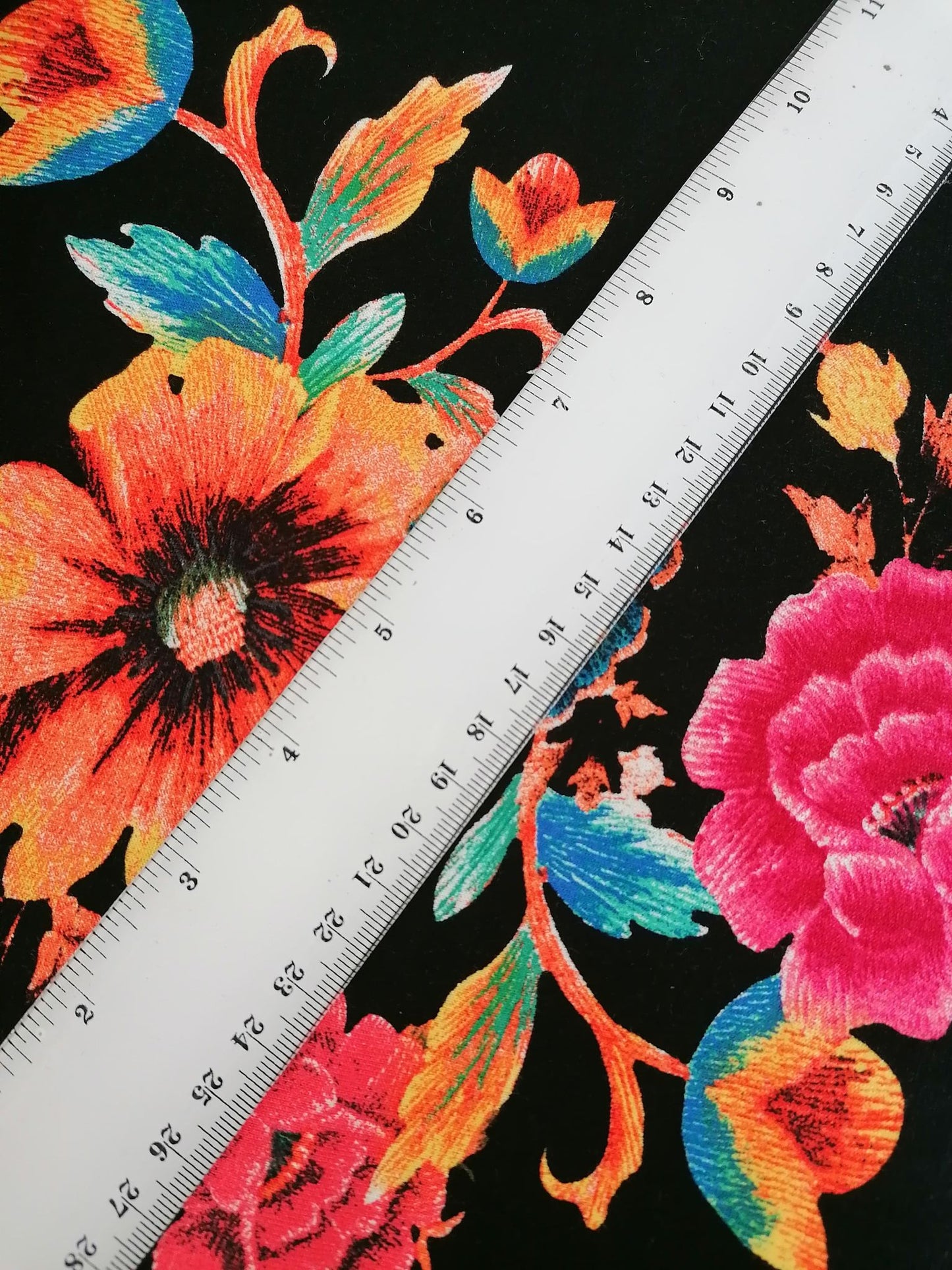 Poly Lycra - Floral - Orange/Black/Blue/Pink - 66" Wide - Sold By the Metre