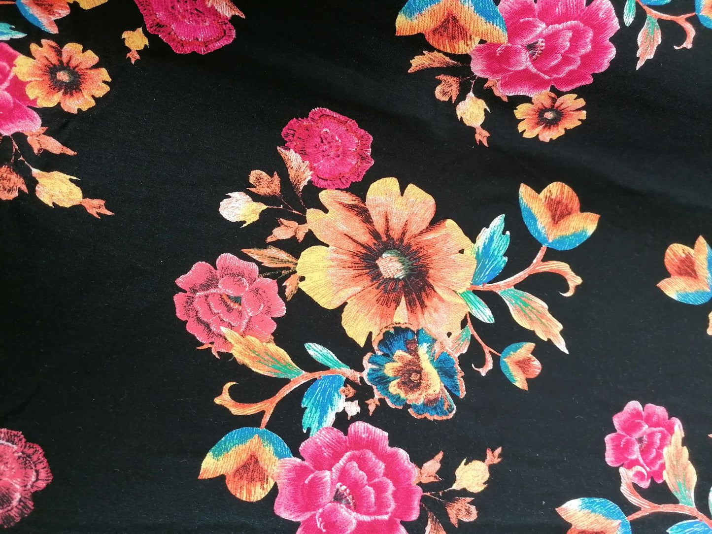 Poly Lycra - Floral - Orange/Black/Blue/Pink - 66" Wide - Sold By the Metre