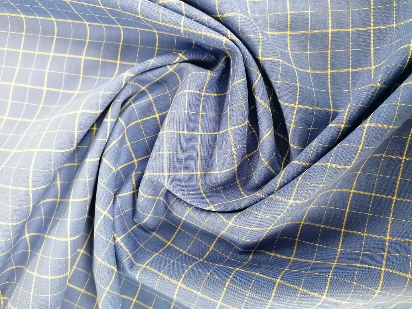 Cotton Woven Check - Blue/Yellow - 56" Wide - Sold By the Metre