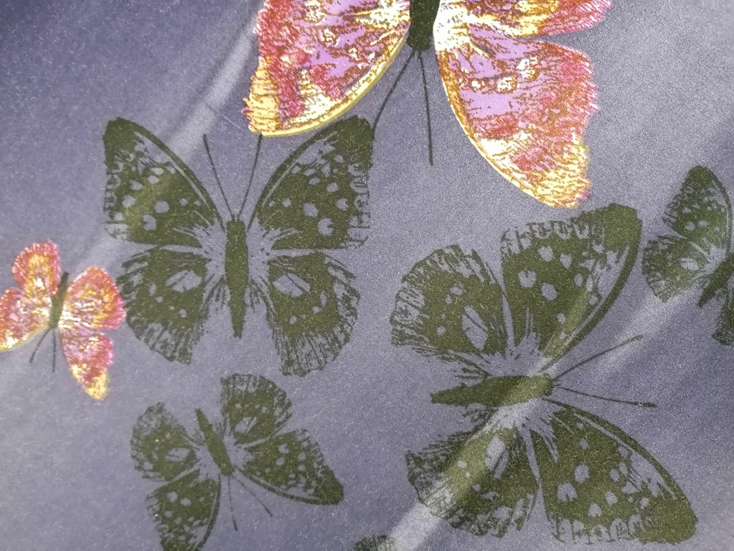 Sateen Lycra - Butterflies - Purple/Black/Orange/Pink - 56" Wide - Sold By the Metre