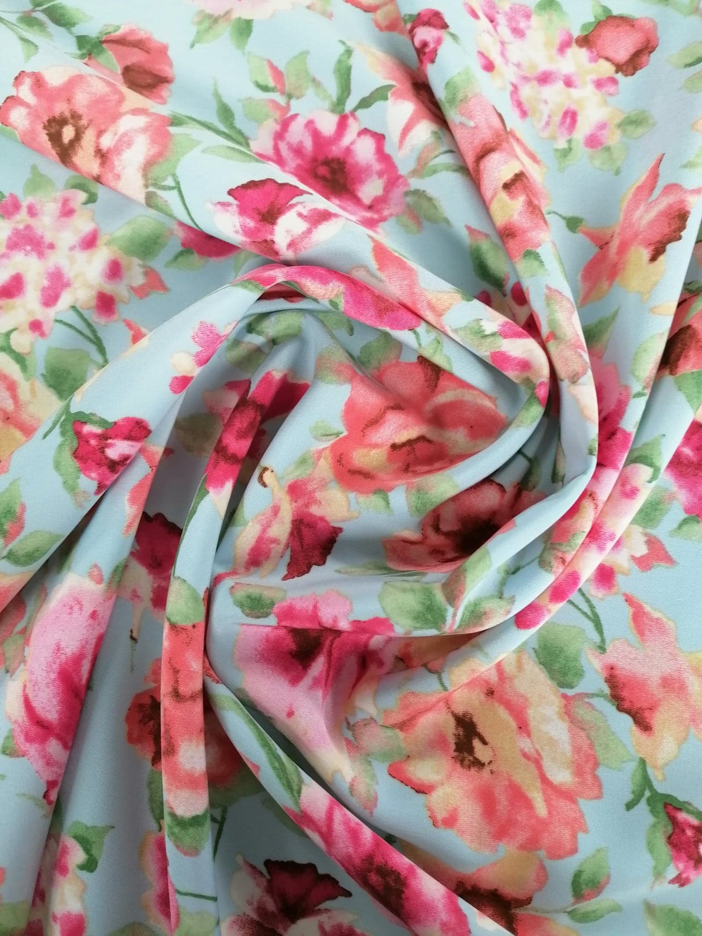 Polyester Soft Skin - Floral - Blue/Pink/Peach/Green - 58" Wide - Sold By the Metre