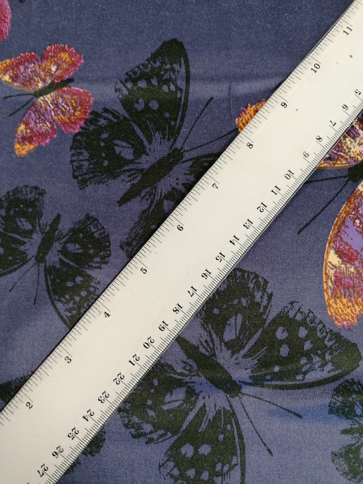 Sateen Lycra - Butterflies - Purple/Black/Orange/Pink - 56" Wide - Sold By the Metre