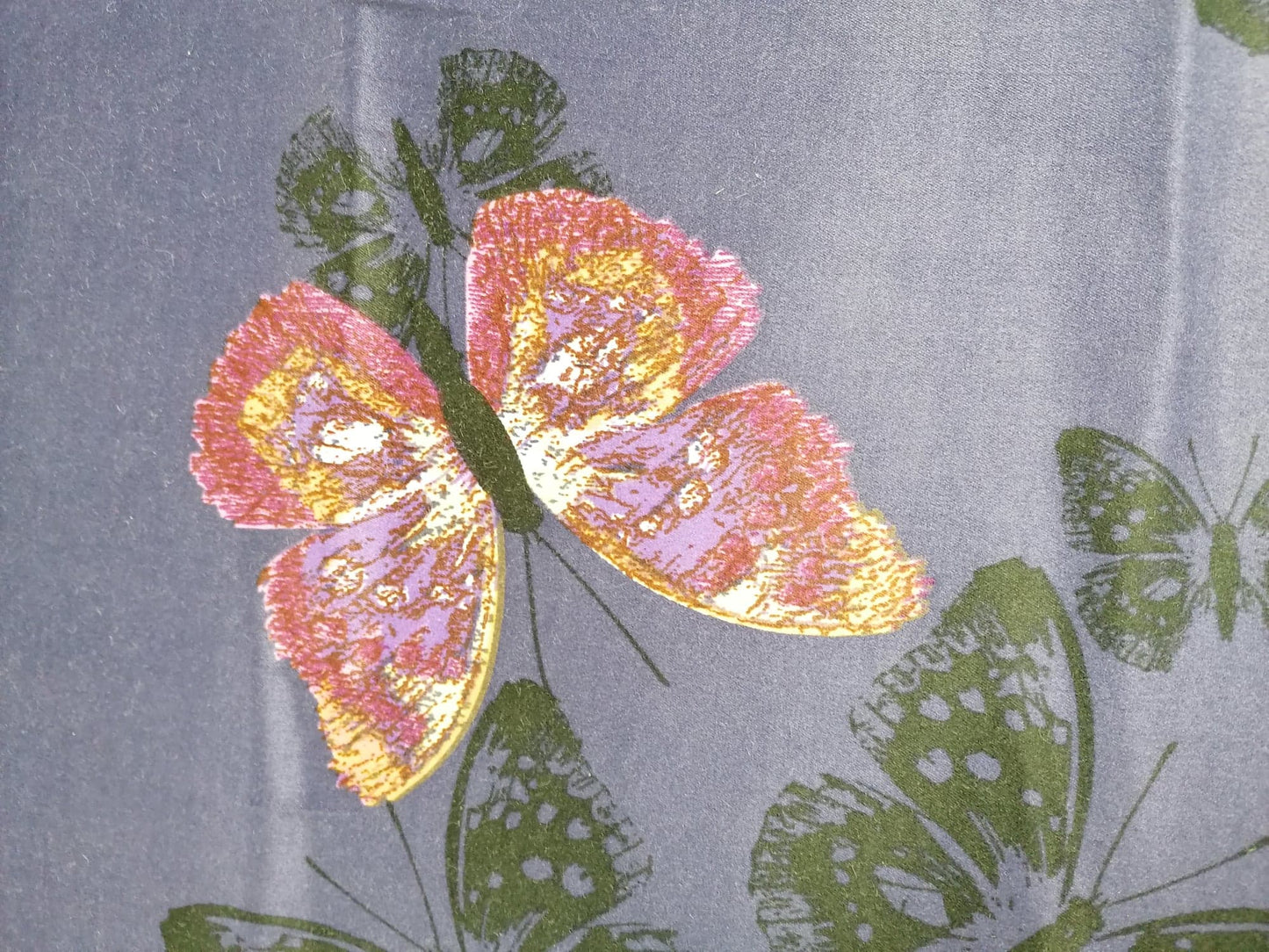 Sateen Lycra - Butterflies - Purple/Black/Orange/Pink - 56" Wide - Sold By the Metre