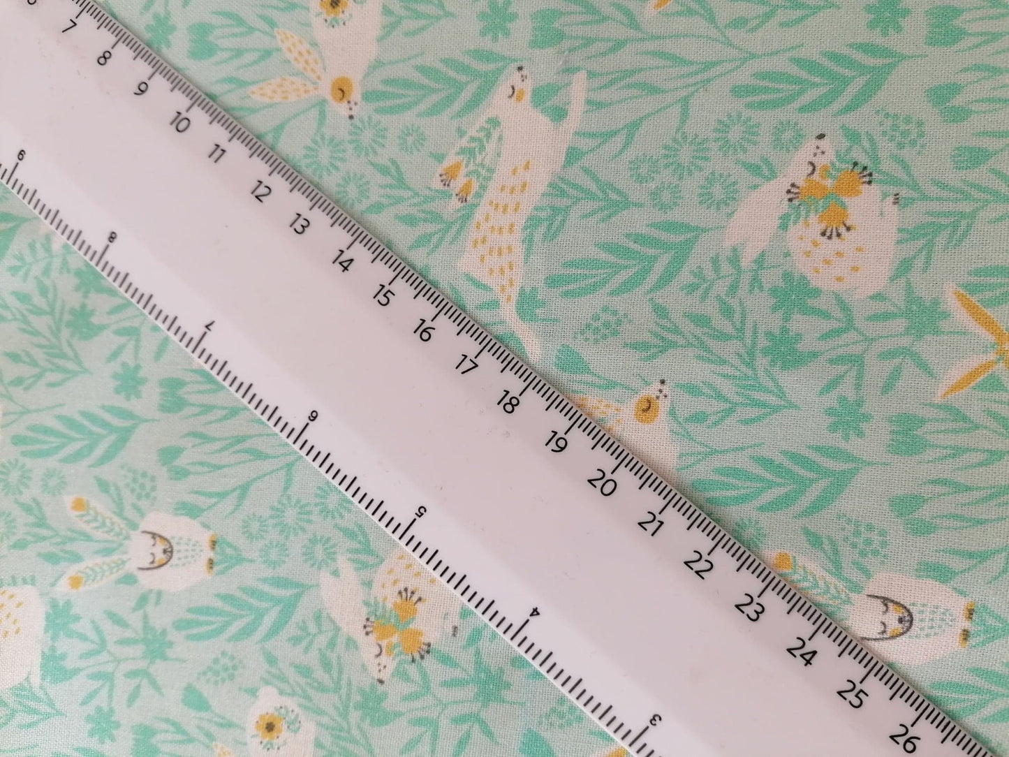 100% Cotton - Crafting & Quilting - Rabbits - Green/Yellow/White - 44" Wide - Sold By the Metre