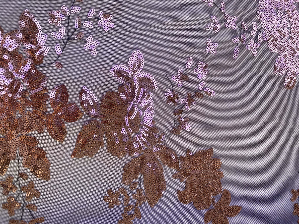 Gold and Black Floral Sequined Mesh Fabric - 64" Wide, No Stretch