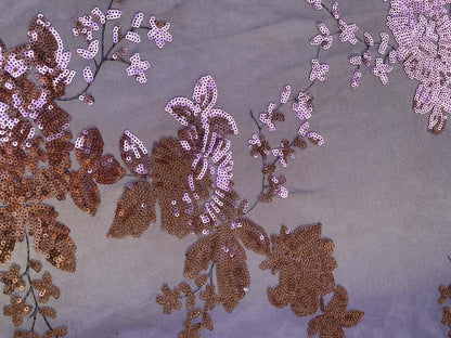 Gold and Black Floral Sequined Mesh Fabric - 64" Wide, No Stretch