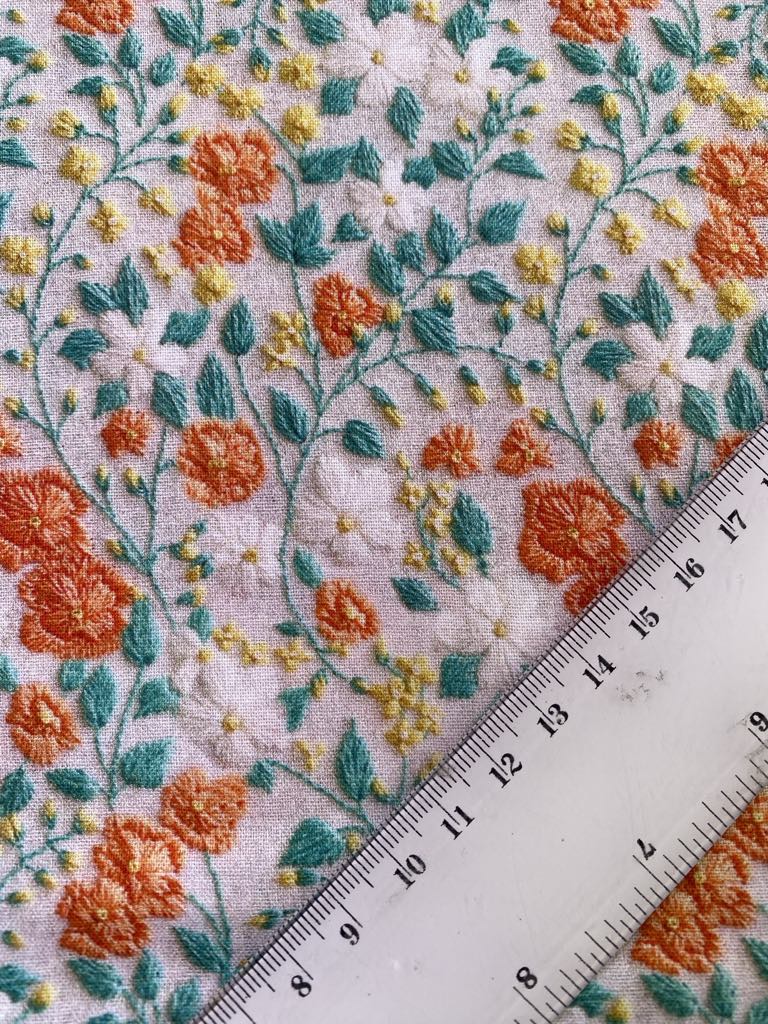 100% Cotton - Cream/Orange/Yellow/Turquoise - 44" Wide - Sold By The Metre
