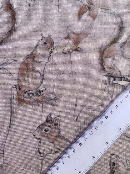 Squirrels Woodland Cotton Linen Viscose Canvas Fabric - Beige/Brown/Black - 56" Wide £5.99 per Metre