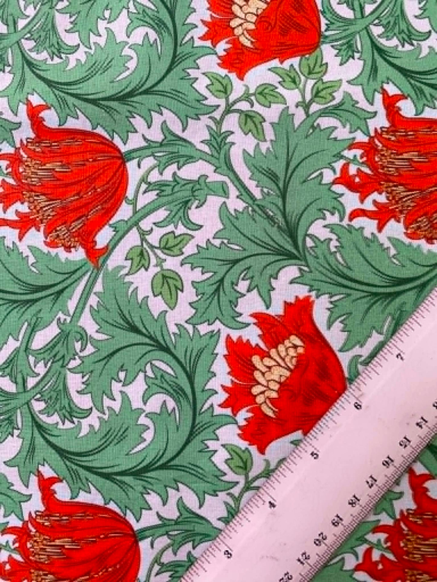 William Morris Inspired Floral 100% Cotton Fabric - Orange & Green Tulip Trail - 44/45" Wide By The Metre