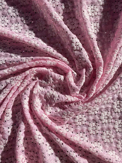 50% Nylon 45% Cotton 5% Spandex - Pink/White - Clover Designs - 52" Wide
