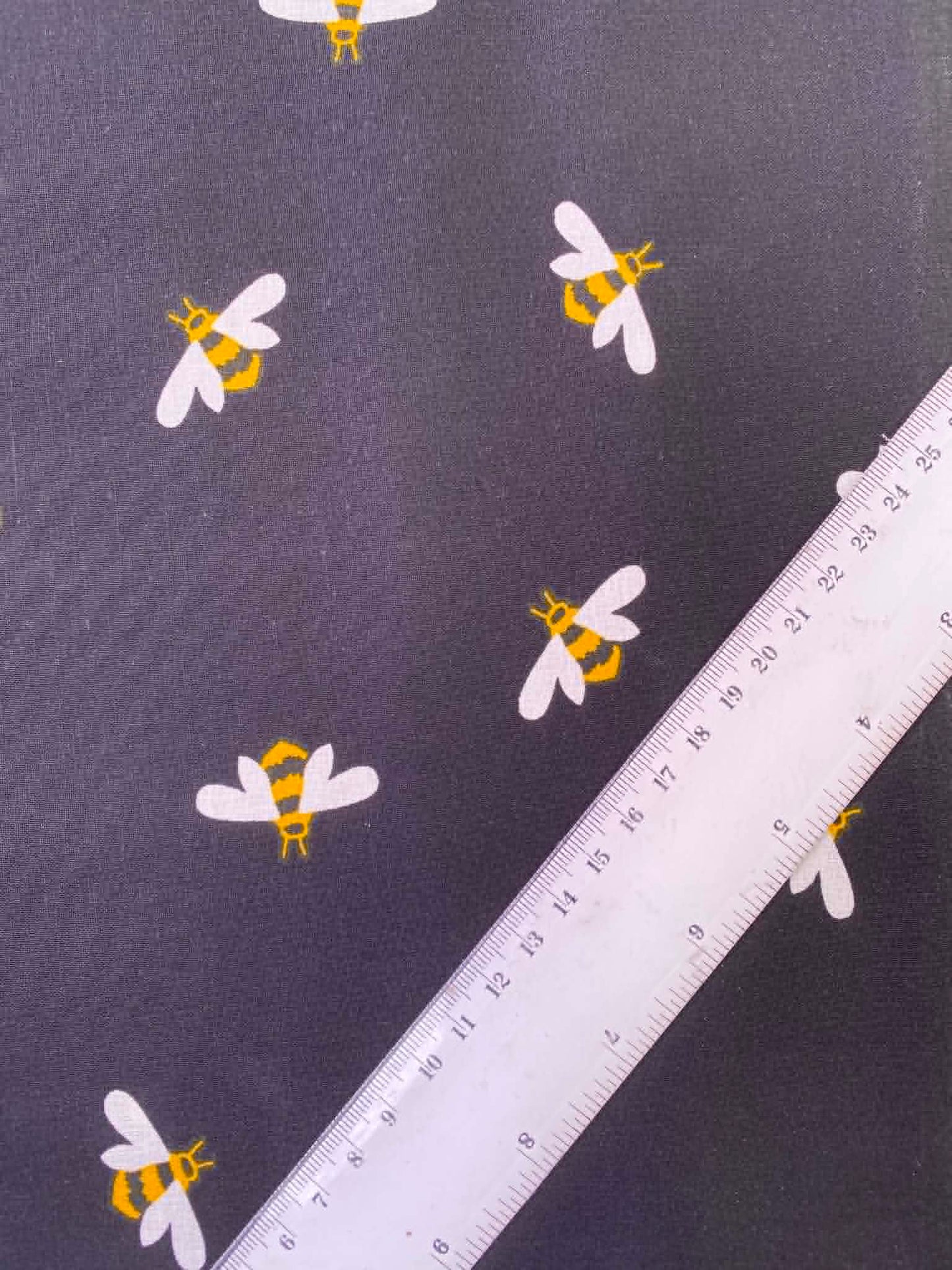 Classic Black Illustrated Bumblebee 100% Cotton Fabric - 44" Wide By The Metre