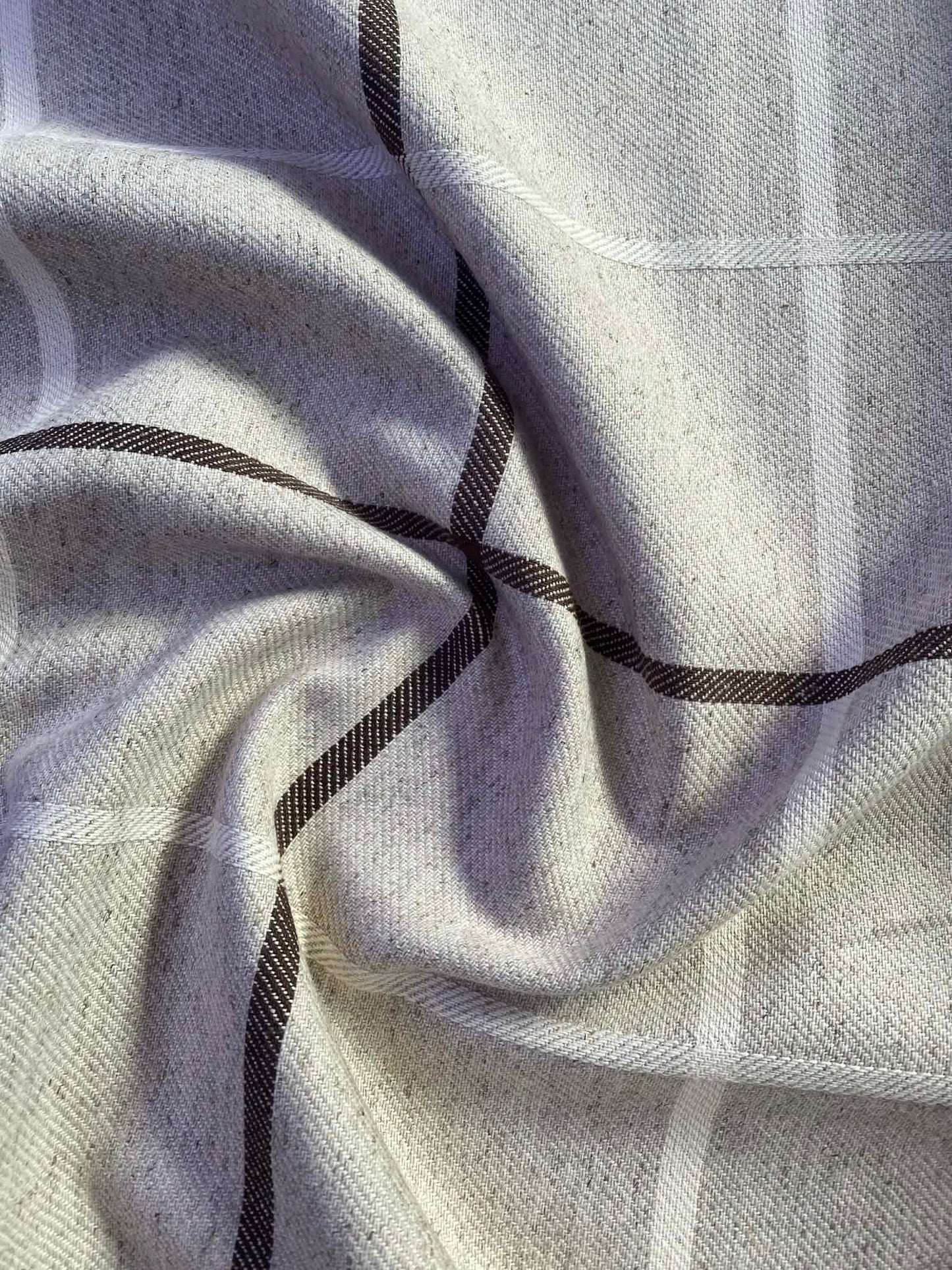 Oatmeal, Brown & White Check Fabric - Cotton Linen - 56" Wide - Classic Country Style - £3.99