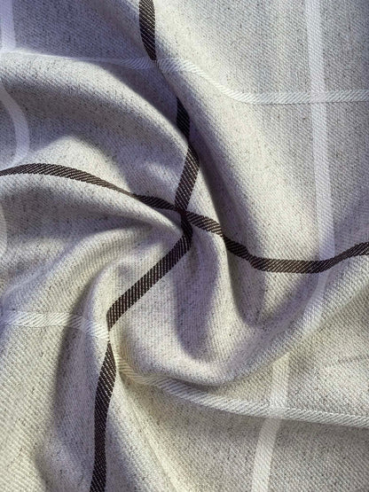 Oatmeal, Brown & White Check Fabric - Cotton Linen - 56" Wide - Classic Country Style - £3.99
