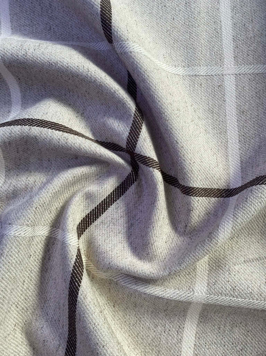 Oatmeal, Brown & White Check Fabric - Cotton Linen - 56" Wide - Classic Country Style - £3.99