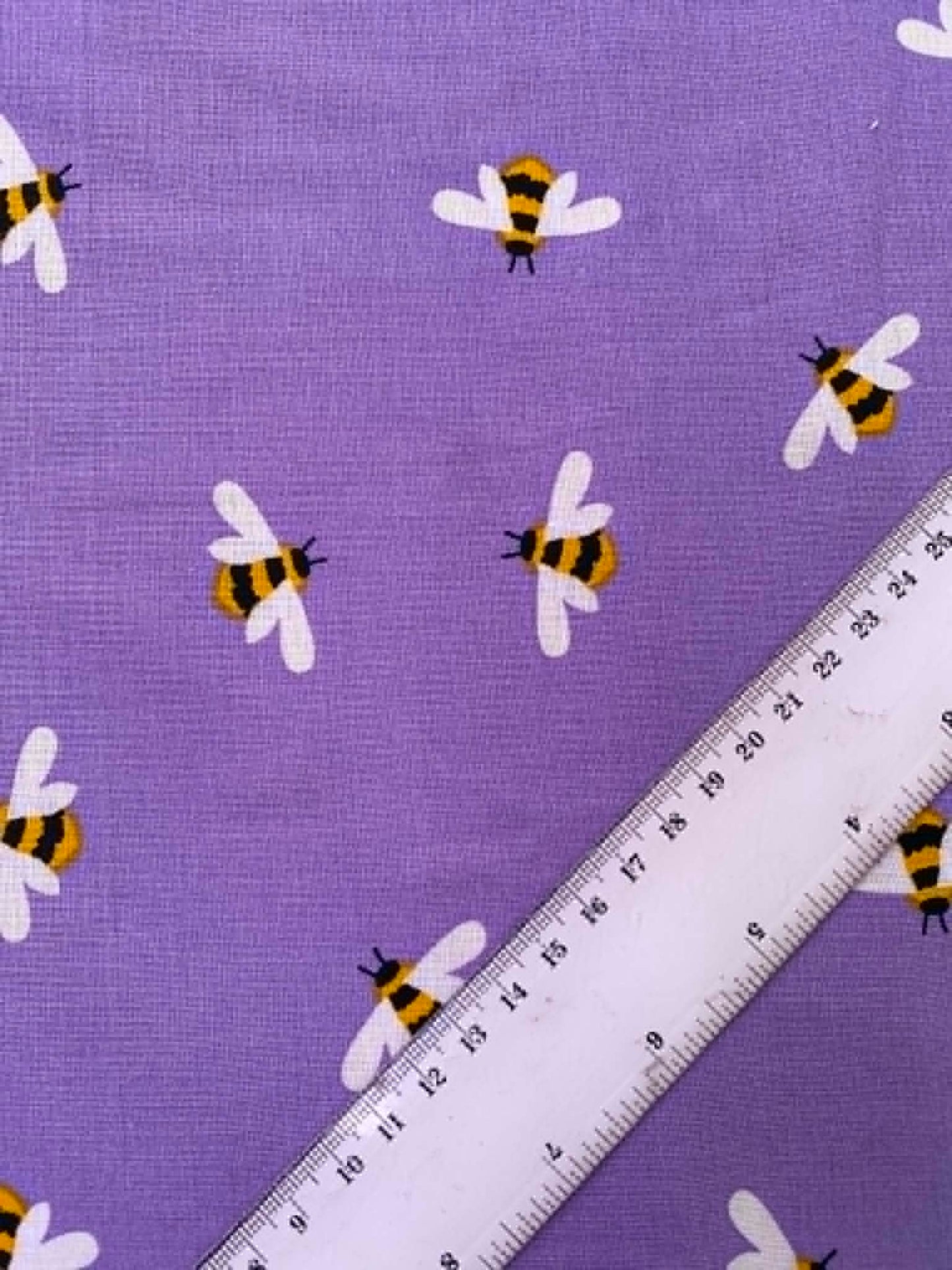 Vibrant Lilac Illustrated Bumblebee 100% Cotton Fabric - 44" Wide By The Metre