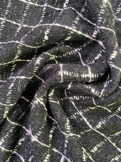 Tweed Check Knit - Black/Ivory/Silver - 69"Wide - Sold By The Metre